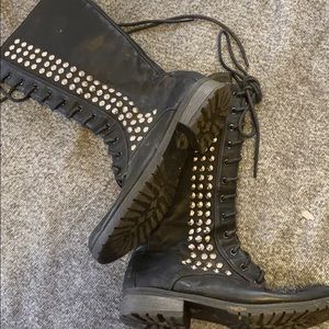 High tie up black boots